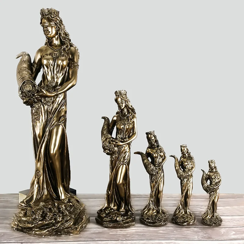 Fortuna Statue Goddess of FortuneVintage Blue Luck Sculpture Luck Decoration for Home Gift LightFigurine Ornament Fengshui Craft