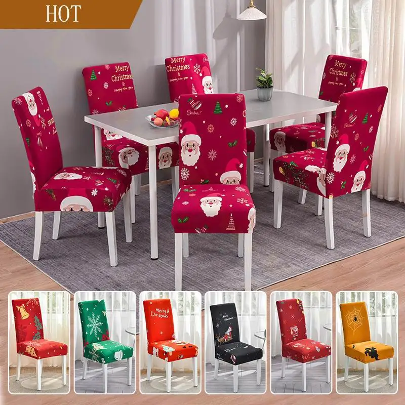 

Christmas Decoration Party Home chair cover Santa Claus painting kitchen Chairs Covers Dining elastic Fabric Chair Protectors Se