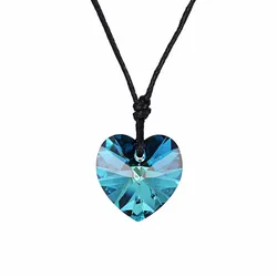 Vintage Crystal from Austria Love Heart Pendant Necklace With Rope Chain No Clasp For Women Mother's Day Long Chain Jewelry