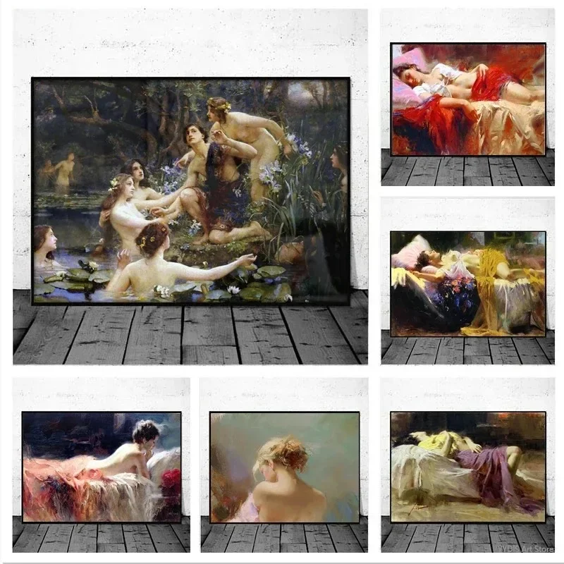 Póster de mujer desnuda Vintage Hylas and The Water Nymphs de Henry Etta, impresión artística en lienzo para decoración de pared del hogar, papel tapiz Retro Pi