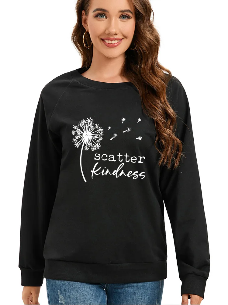 Seeyoushy Floral Print Scatter Kindness 2023 Long Sleeve O-neck Ladies Top Y2K Aesthetic Ladies Hoodie Harajuku Women's Clothing