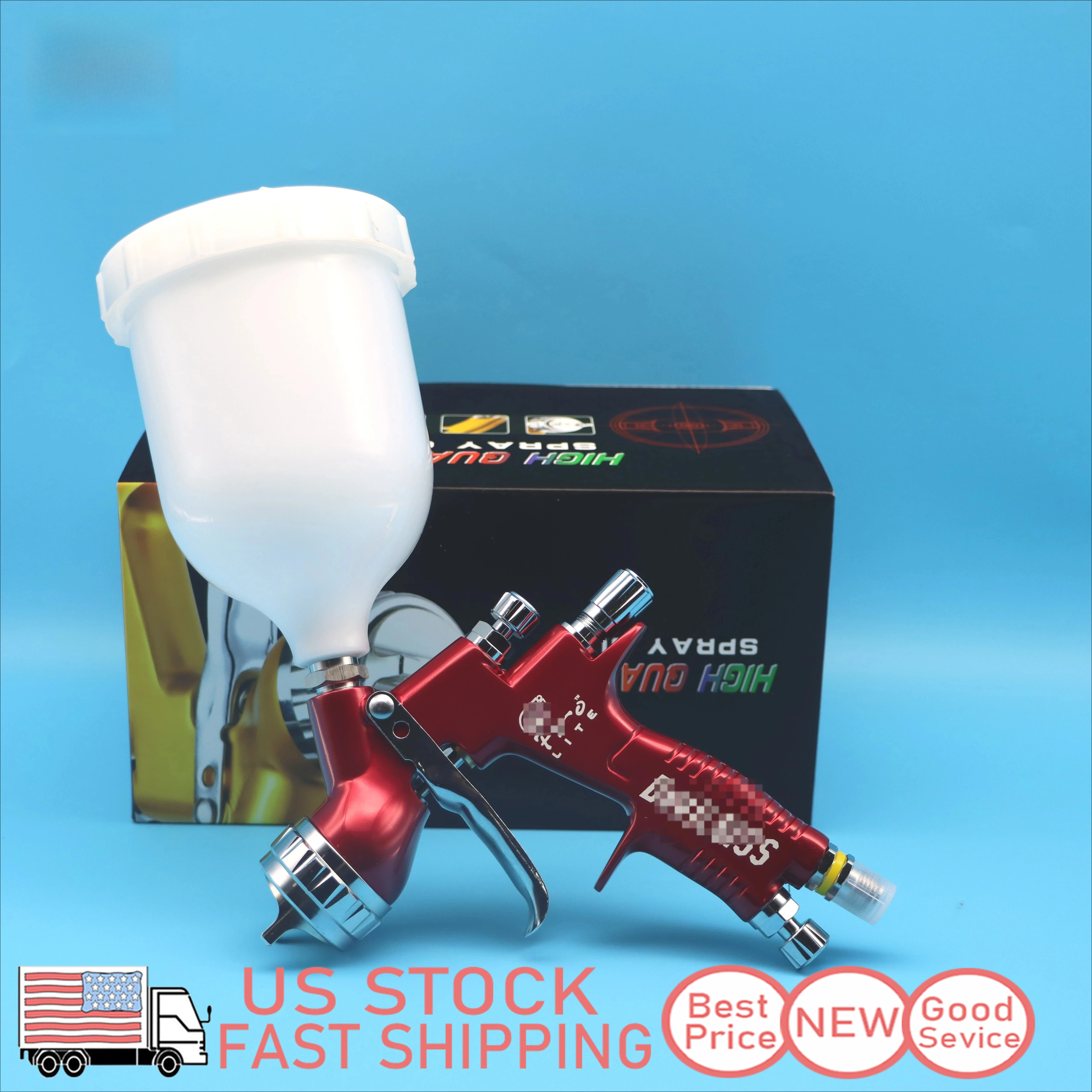 

For Painting Car Aerograph Repair Spray Gun Air Tools HVLP Paint Spray Gun Red Gravity Spray Gun 1.3mm with 600ml Paint Tank