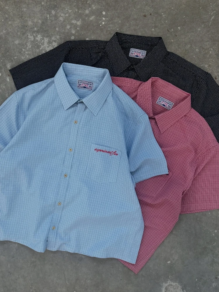 

Y2K Casual Boxy T Shirt American Pocket Letter Plaid Short Sleeved Summer Retro Versatile Trendy Streetwear Loose Unisex Tops