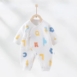 Bodysuit Newborn Warm Underwear Partial Lapel Baby Boneless Butterfly Suit Long-sleeved Monk Suit Autumn and Winter