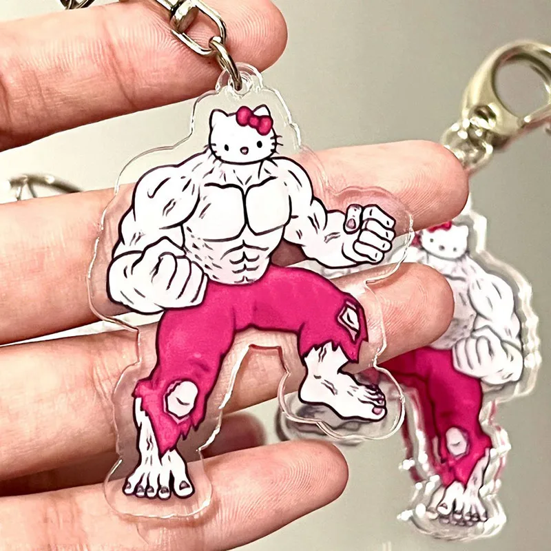 Funny Sanrio Muscle Serie Keychain Anime Hello Kitty Kawaii Girl Keychain Fitness Hunk Couple Melody Kuromi Bag Pendant Toy Gift