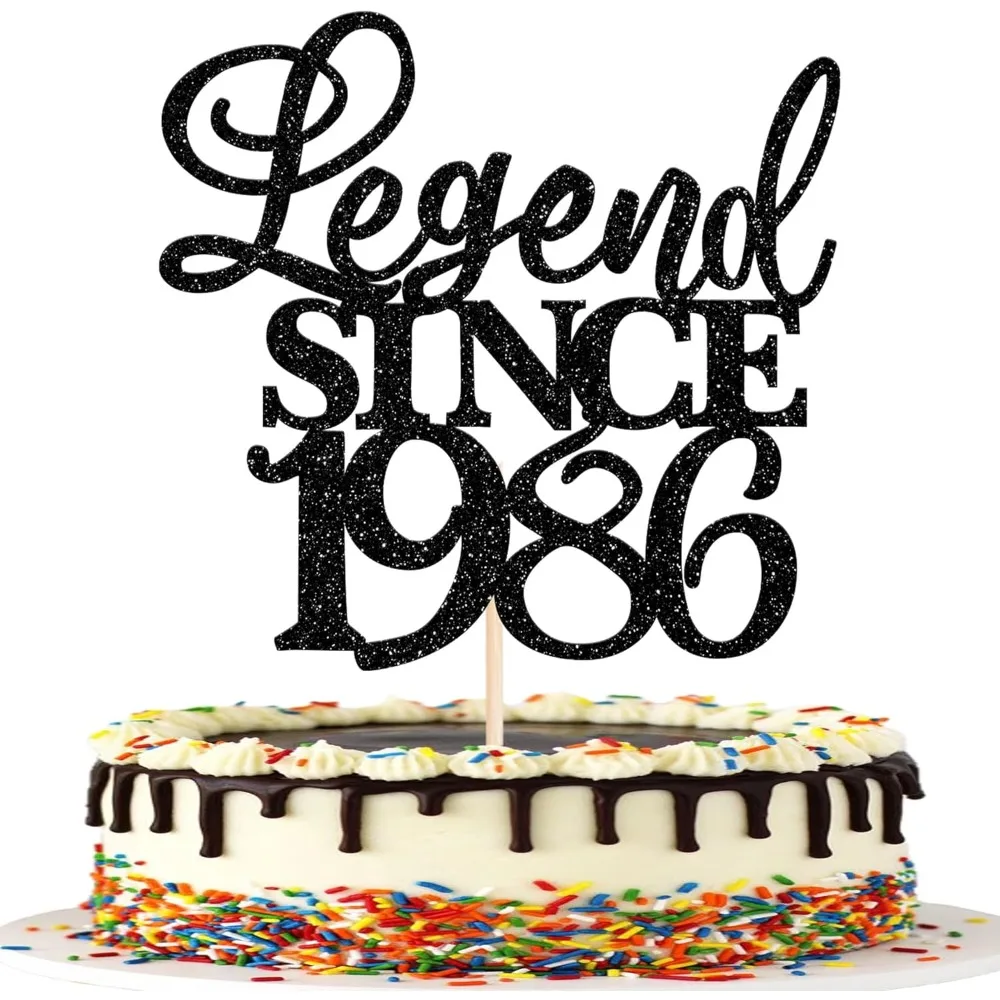 1 Packung „Legend Since 1986“ Kuchenaufsatz mit Glitzer, „Forty Cheers to 40th Birthday“ Kuchendekoration für den 40. Geburtstag – Detail 1