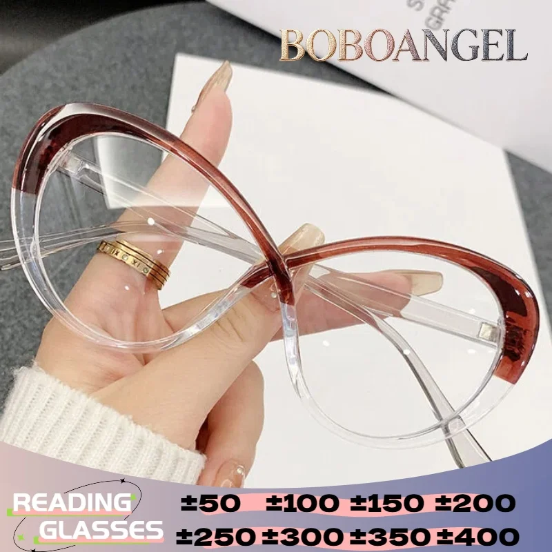 

BOBOANGEL Anti Blue Ray Reading Glasses Women Retro Oval Myopia Hyperopia Glasses Premium Progressive Prescription Eyeware
