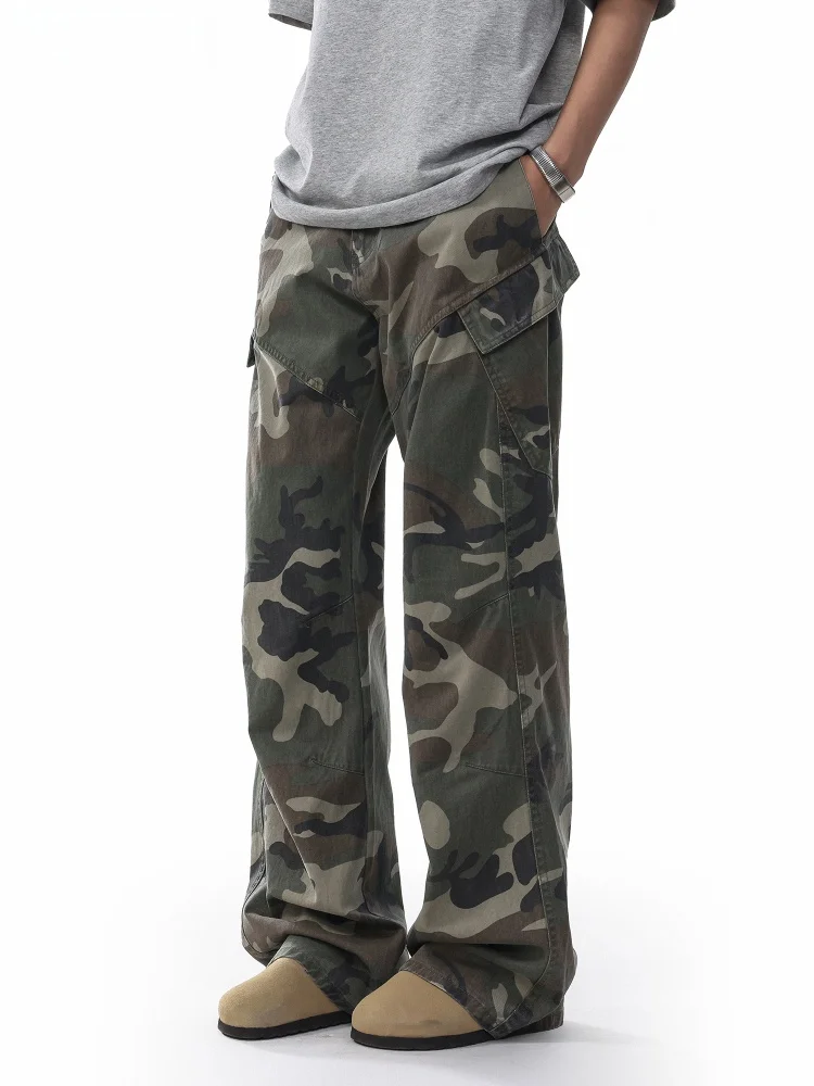 

RB мужские камуфляжные рабочие брюки в американском стиле ретро с высокой талией, удлиненные свободные повседневные брюки с широкими штанинами на осень и весну