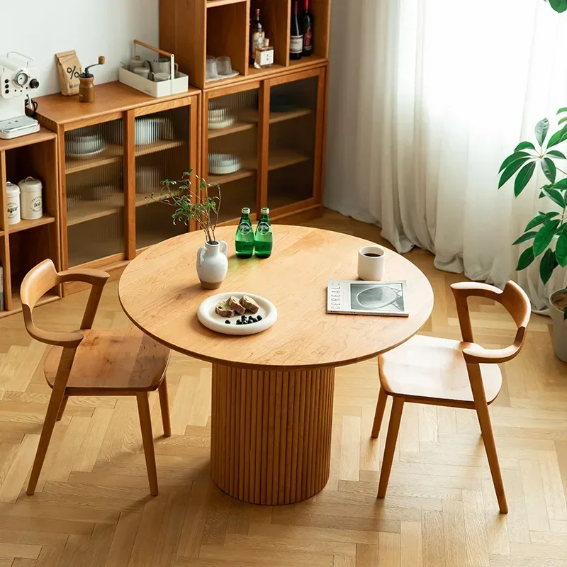 Nordic all solid wood round dining table household small apartment cherry wood Japanese furniture round dining table modern