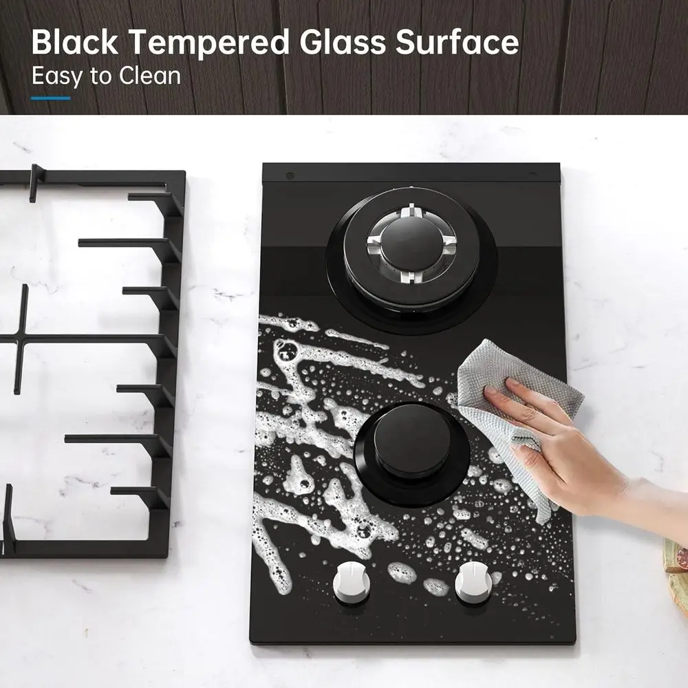 Fogão a Gás Dual Fuel de 12 Polegadas com 2 Queimadores, Vidro Temperado, Proteção Thermoplex para Uso Interno e em RV