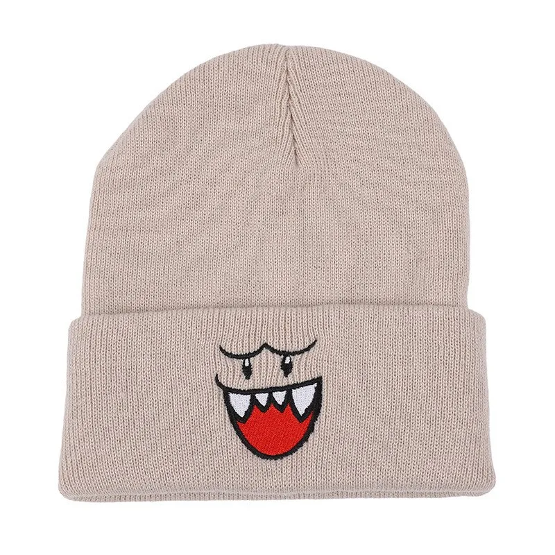 قبعة محبوكة مطرزة بوجه سعيد مريح - قبعة شتوية دافئة لطيفة للرجال، هدية مثالية لعيد الميلاد