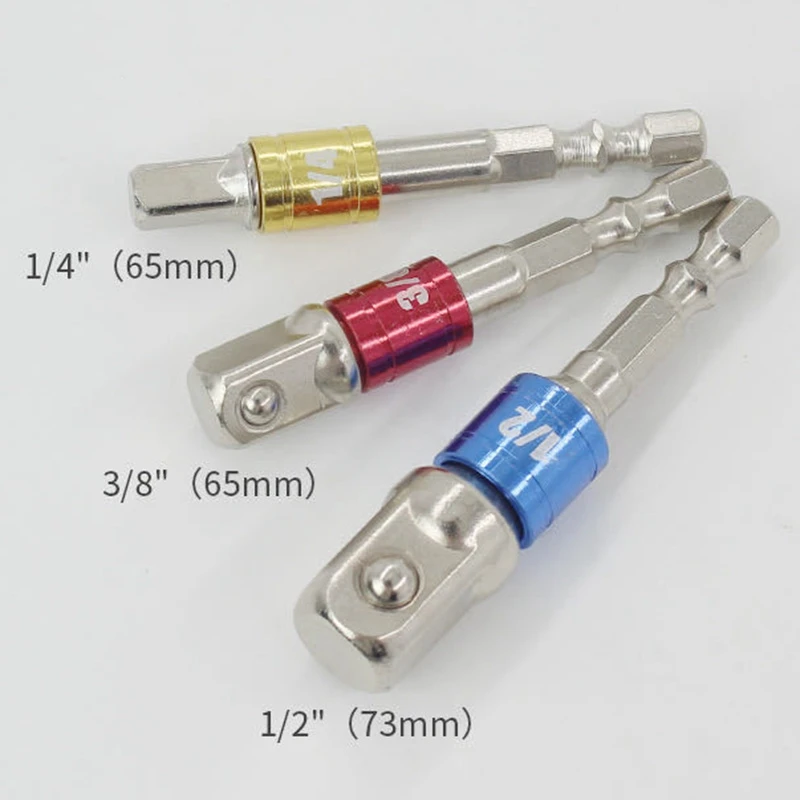 3Pcs/Set 1/4 Inch,3/8 Inch,1/2 Inch Adaptor Converter 65Mm Hexagonal Shank Drive Socket Extension Bar Electric