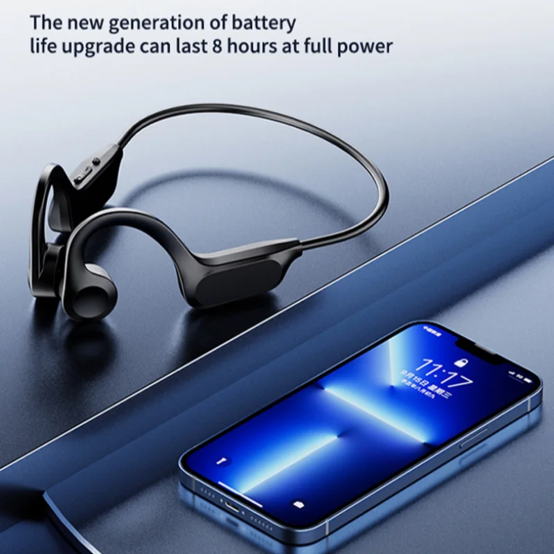 Słuchawki Bluetooth IPX8 z przewodnictwem powietrznym, gniazdem na kartę TF, cyfrowym wyświetlaczem, wodoodporne, sportowe zaczepy na uszy do pływania, biegania, na siłownię. — zdjęcie produktu 6