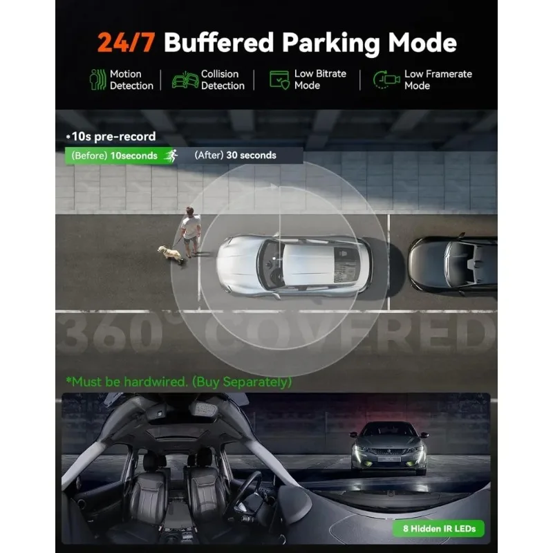 خصم E360 5.2K 360 ° كاميرا داش بانورامية، 5 جيجا هرتز واي فاي ونظام تحديد المواقع، Dual STARVIS 2، HDR، رؤية ليلية 8 IR، كاميرا داش أمامية وداخلية #5