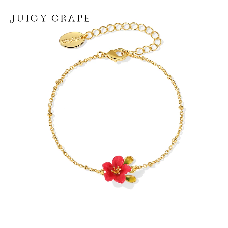 

JUICY GRAPE Original Design Light Luxury Niche Sweet and Simple Enamel Begonia Flower Bracelet for Women French Style Summer