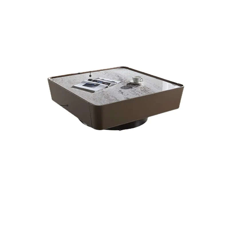 

Nordic rock slab coffee table square simple modern Italian light luxury designer saddle leather coffee table TV cabinet