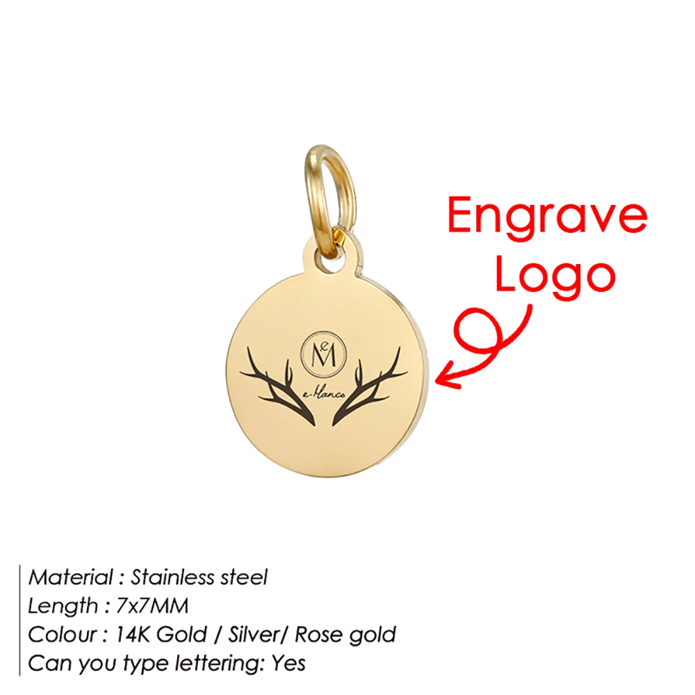e-Manco Custom Logo Tags Stainless Steel Charms for Necklace Bracelets 6 Sizes to Choose - Detail 1