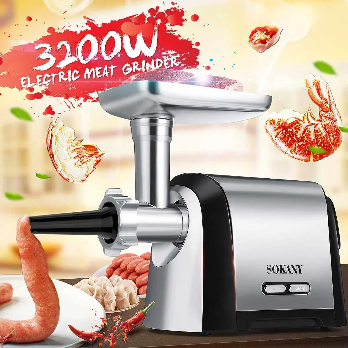 -Sokany Electric Meat Mincer For Household Use Fully Automatic Stainless Steel Electric Meat Grinder 088