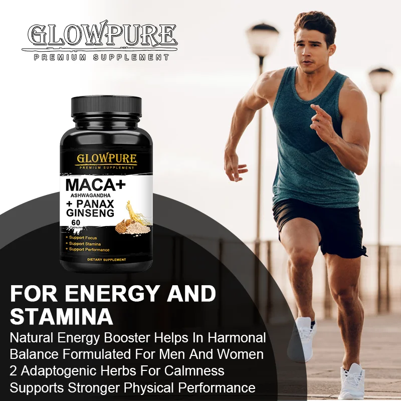 Organic Maca Ashwagandha Booster Capsule Supports Men Health, Energy and Endurance, Muscle Mass