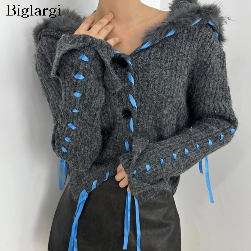 

Autumn Winter Knitted Sweater Cardigan Women Fashion Patchwork Long Sleeve Ladies Sweaters Coat Woman Cardigan Sweater