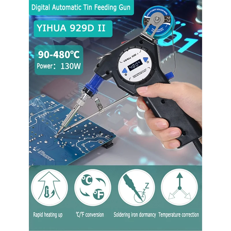 YIHUA 929D II Digital Automatic Tin Gun 130W Portable Soldering Iron Auto Sleep Adjustable Temperature Welding Repair Tool