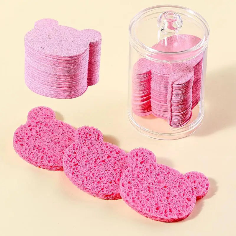 Esponja de pulpa de madera Natural con forma de corazón, compresa de celulosa, esponja cosmética para lavado Facial, cuidado de la cara, herramienta removedora de maquillaje limpia, 10/50 Uds.