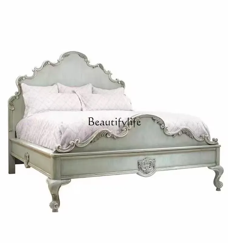 

French retro solid wood bed double bed master bedroom American country engraved 1.8 meters