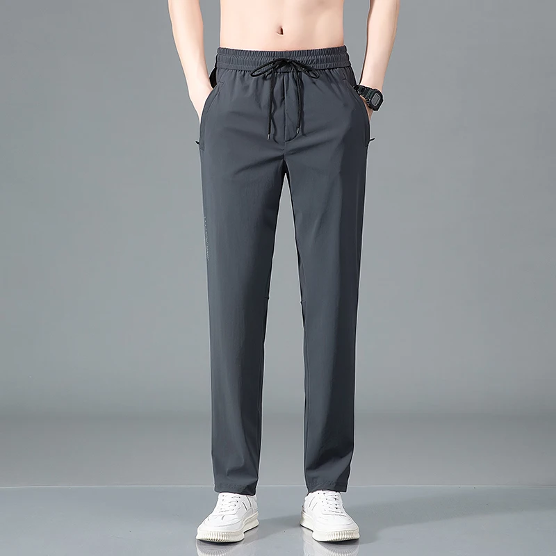 

Summer Men Thin Pants Ice Silk Sweatpants Spring Elastic Trousers Outdoor Quick Dry Pants Breathable Harajuku Straight Leg Pants