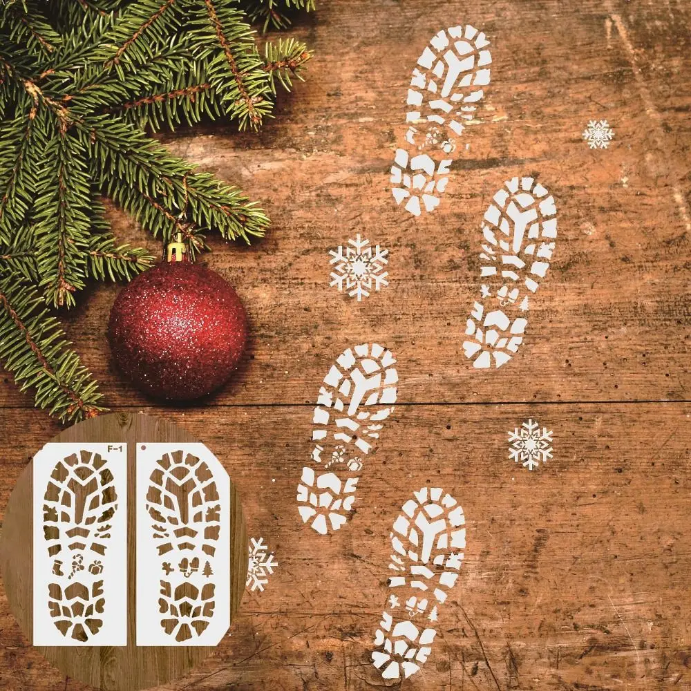 4/6PCS DIY Christmas Footprint Stencils Reusable White Scrapbook Footprint Embossing Stencils Laser-cut Plastic 4
