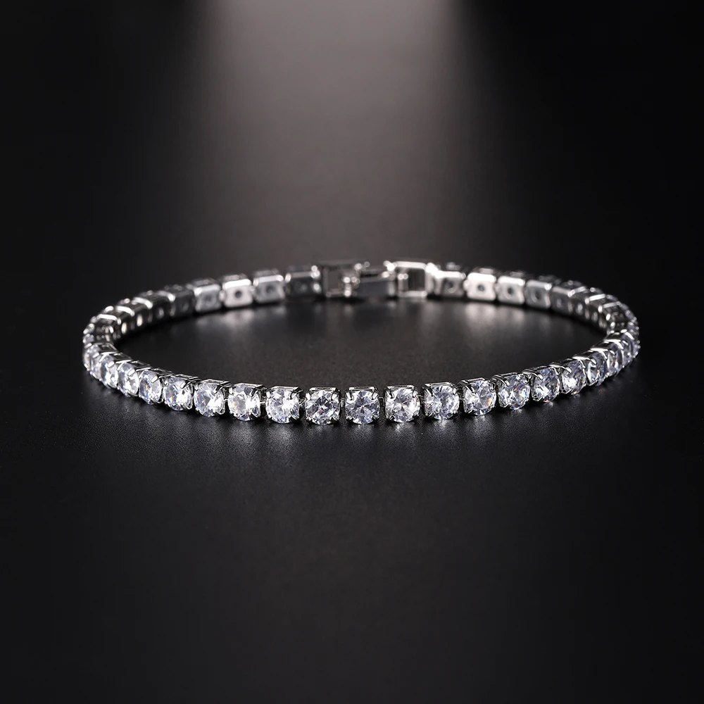 Luxury Hiphop Iced Out 4mm Cubic Zirconia Crystal Tennis Bracelets For Women Men Gold Color Silver Color Bracelet Chain Jewelry