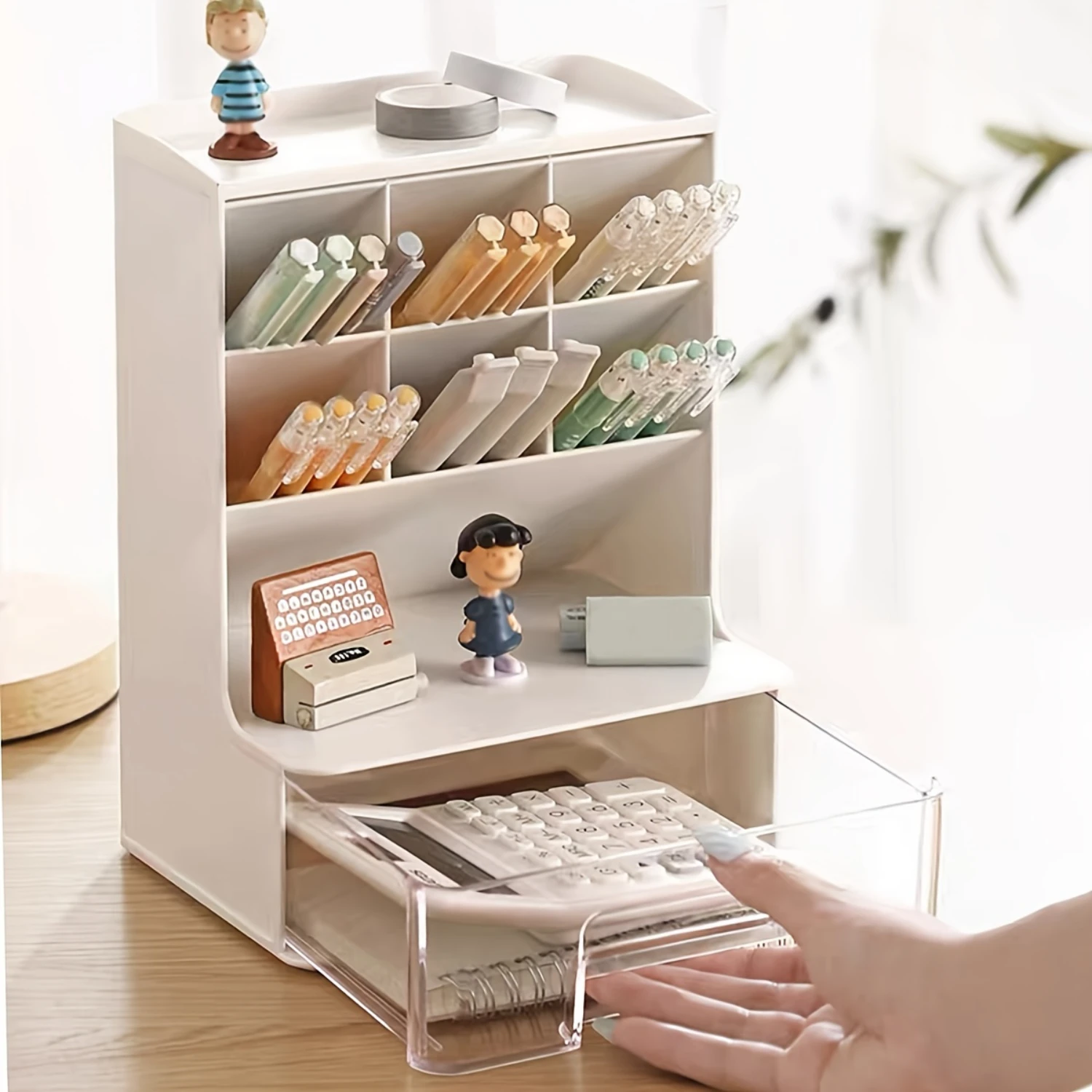 Multifunctional White Desktop  Box for Students and Children - Organize Makeup Brushes, Marker Pens, Pens, and More