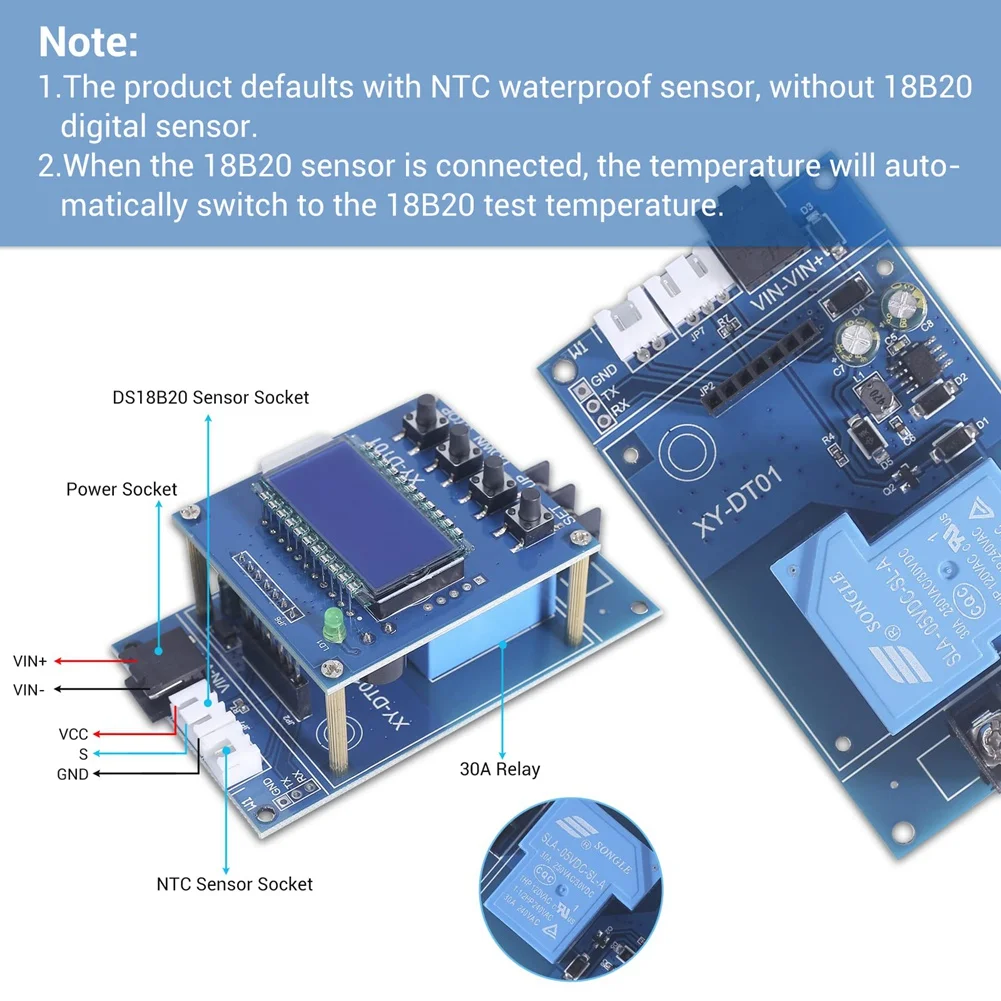 XY-DT01 Digital Temperature Controller -40-110°C Digital Micro-Digital Thermostat with LCD Display and Waterproof Sensor