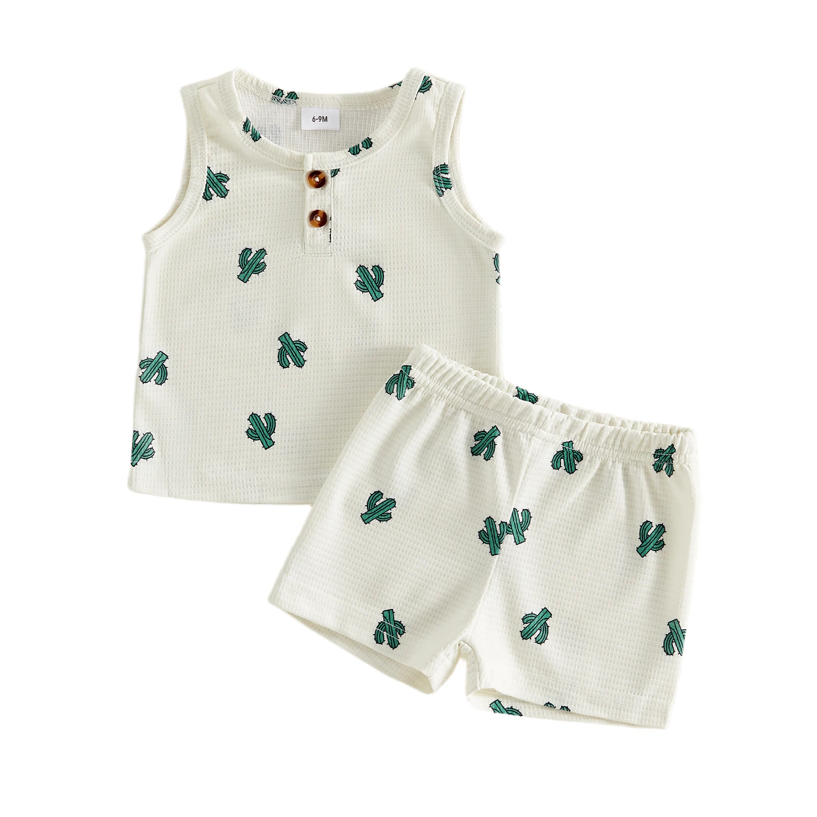 

Летние наряды для маленьких мальчиков, топы без рукавов с круглым вырезом и принтом кактусов, шорты с эластичной резинкой на талии, комплект одежды из 2 предметов