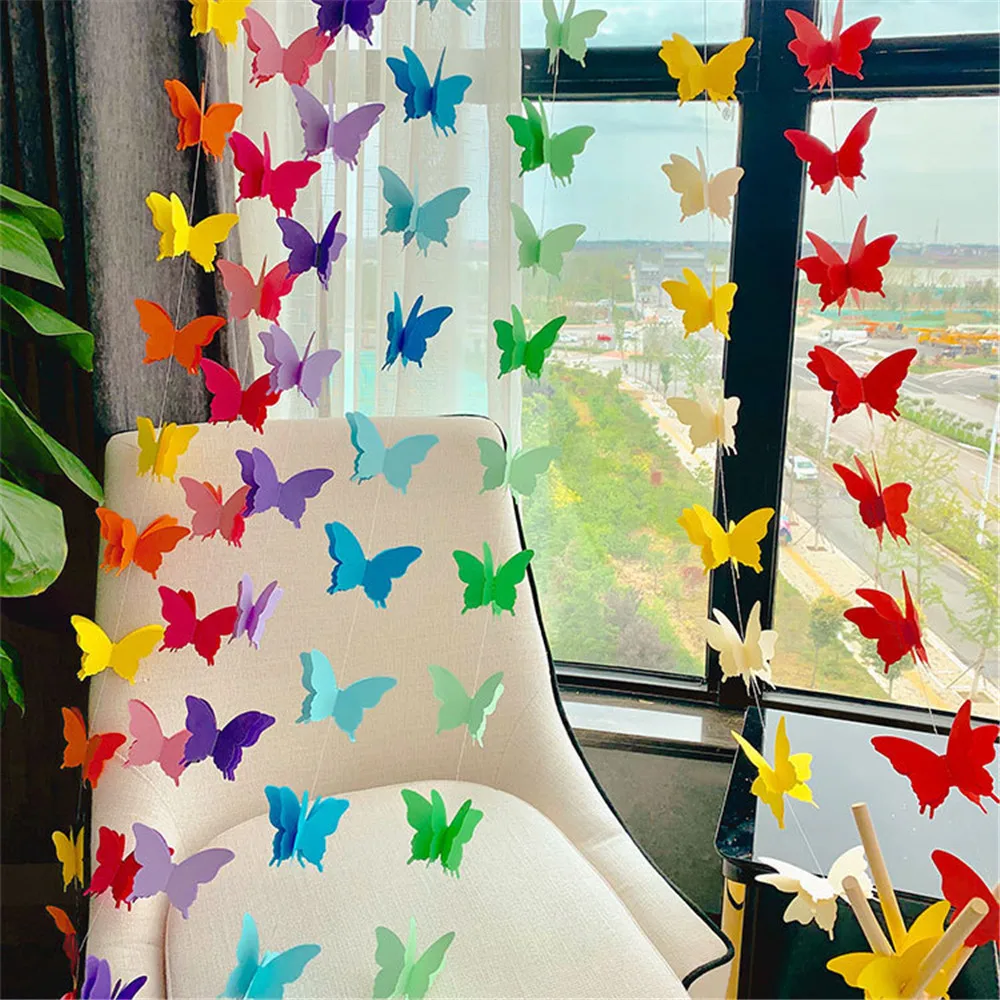 3D Colorful Butterfly Paper Garland Paper Rope Wedding Arrangement Birthday Party Decoration Supplies Home Decoration