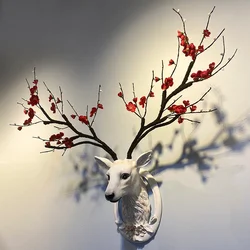 Wall Decor 3D Deer Head with Flower Antler Sculpture Modern Animal Head Sculpture for Wall Art Living Room Statue Resin Art