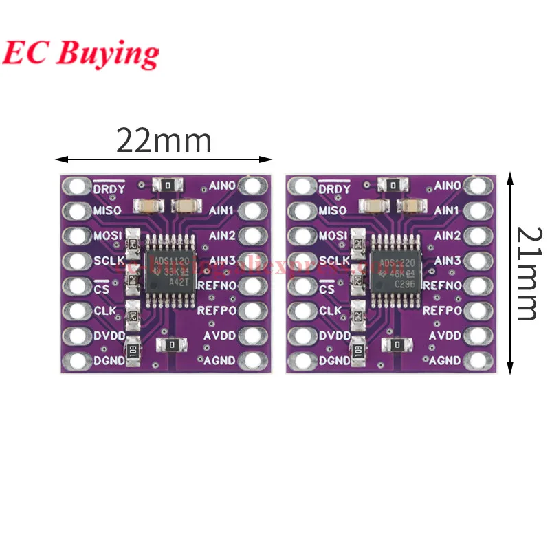 10Pcs/1pc ADS1220 ADC 24Bit 2kSPS A/D Converter Board Module 4 Channel Way ADS1120 16Bit Analog-to-Digital Sensor SPI Low Power