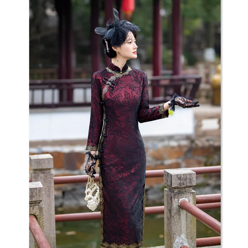 Retro Chinese Style Cheongsam Dress for Middle-Aged and Elderly Women plus Size Autumn New Improved Happy Mother