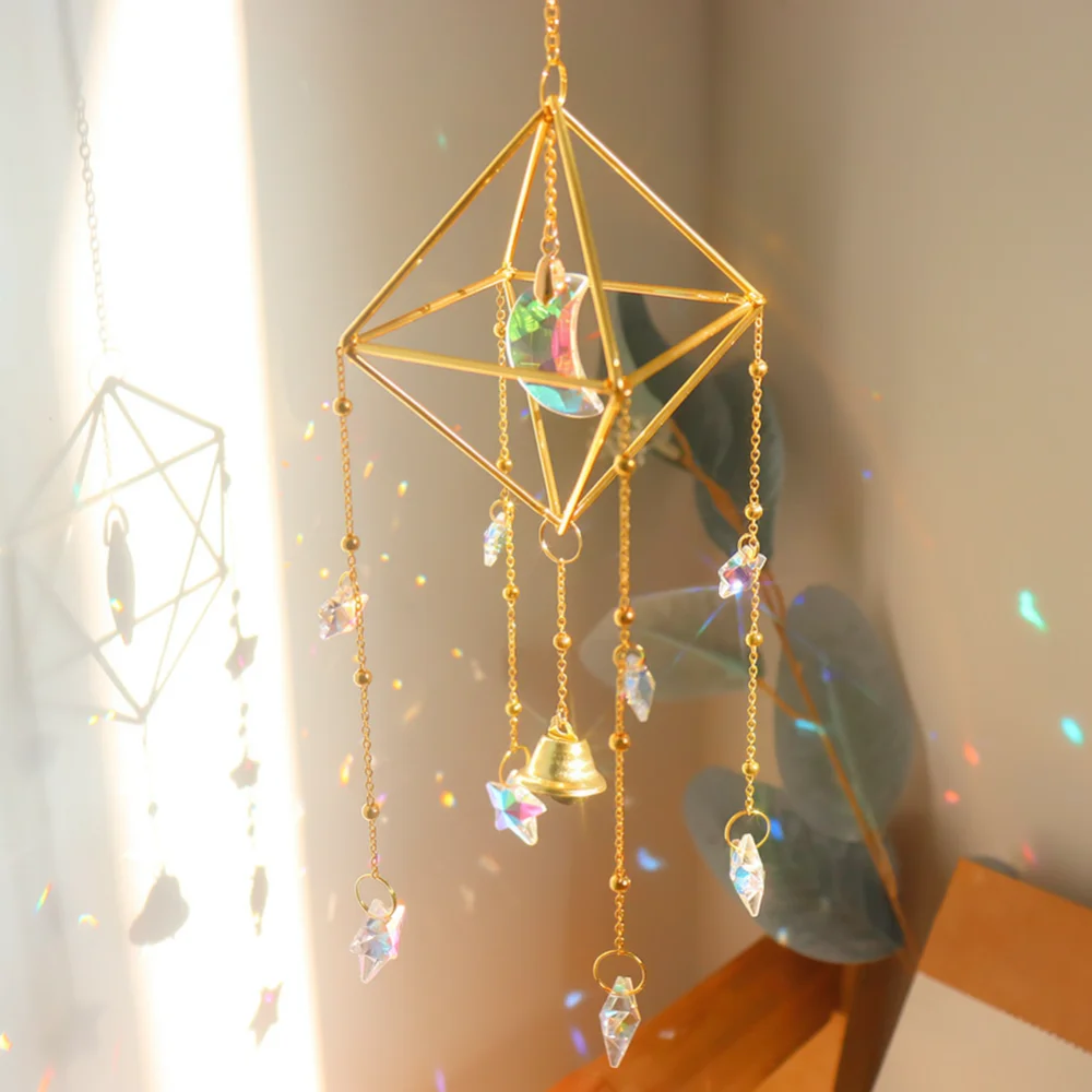 Elegant Crystal Wind Chime Hanging Ornament Glass Prism Sun Catcher Light Reflective Gift For Home Garden Room Window Decor