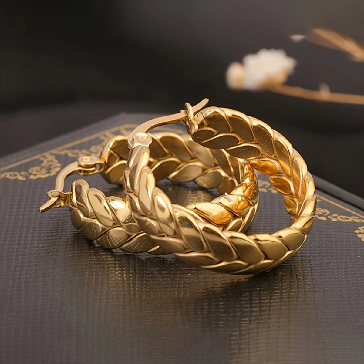 1 زوج الفولاذ المقاوم للصدأ الذهب اللون القمح هوب أقراط للنساء مجوهرات هندسية فاخرة مهرجان هدية