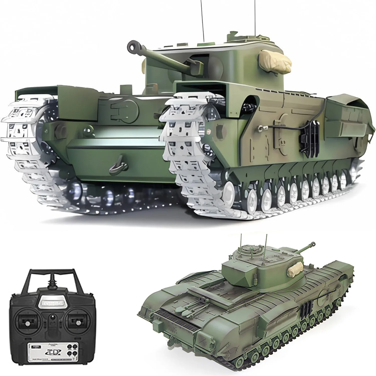 

Танк с дистанционным управлением GB Churchill Mk.VII RC Танк 1/16 Военная военная машина Дымовая бочка Телескопическая коллекция без стрельбы 44 см