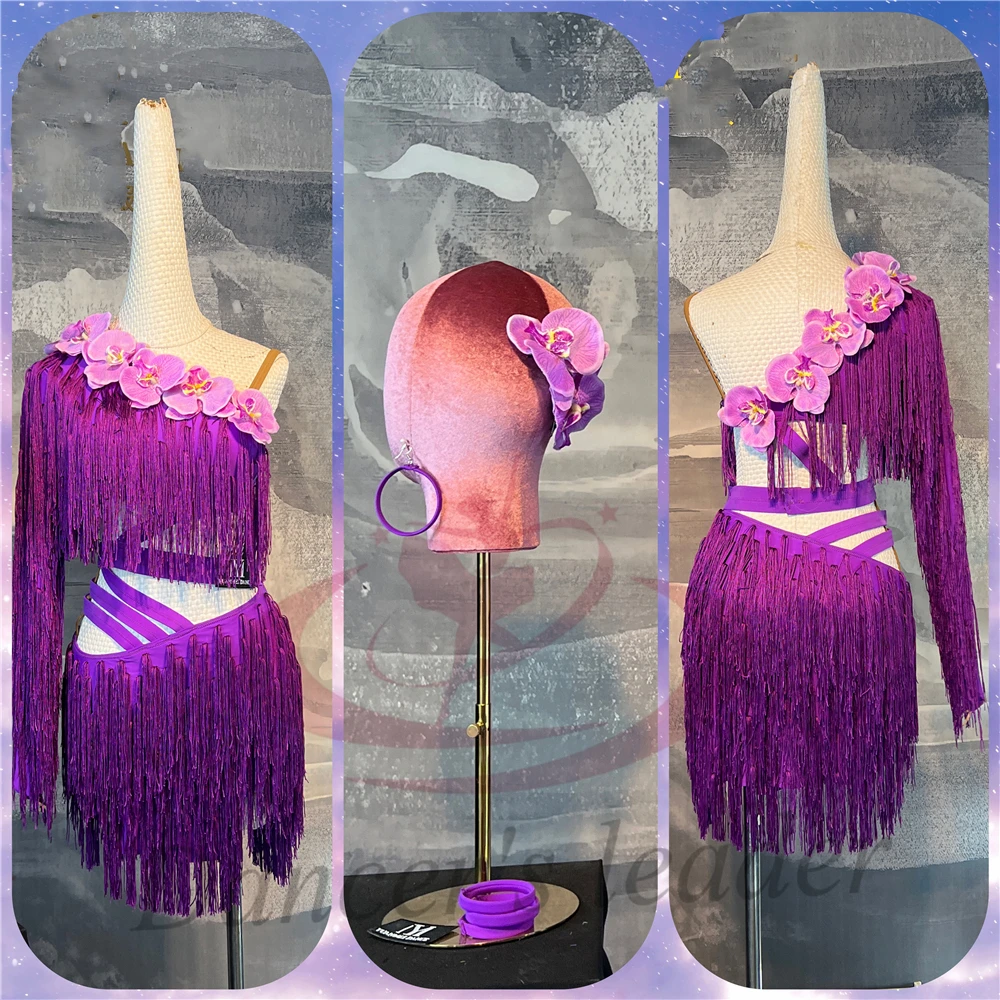 

Latin Dance Adult Children'S Dress High-End Custom Flower Tassel Suspender Tango Women'S Professional Clothing