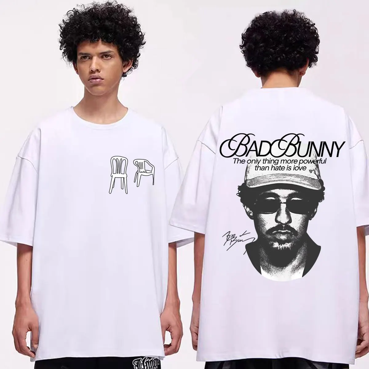 Rapper Bad Bunny Print T Shirt Hip Hop Vintage Short Sleeve T-shirt Summer Fashion Casual 100%cotton T-shirts Unisex Streetwear