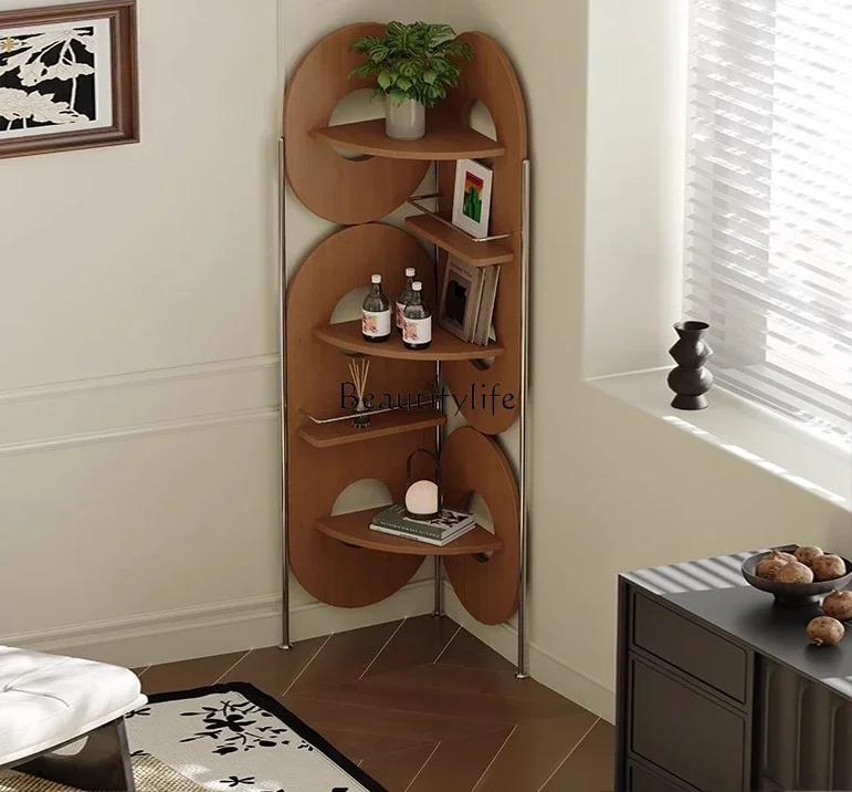 

LJY*Retro solid wood corner cabinet Middle ancient cherry wood triangle living room corner storage display corner cabinet