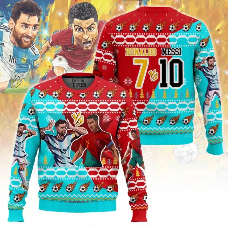 

Christmas Ugly Sweater Football Star Q-Version Snowflake Christmas Tree Deer Pattern Fun Creative Football Fans Holiday Dress Up