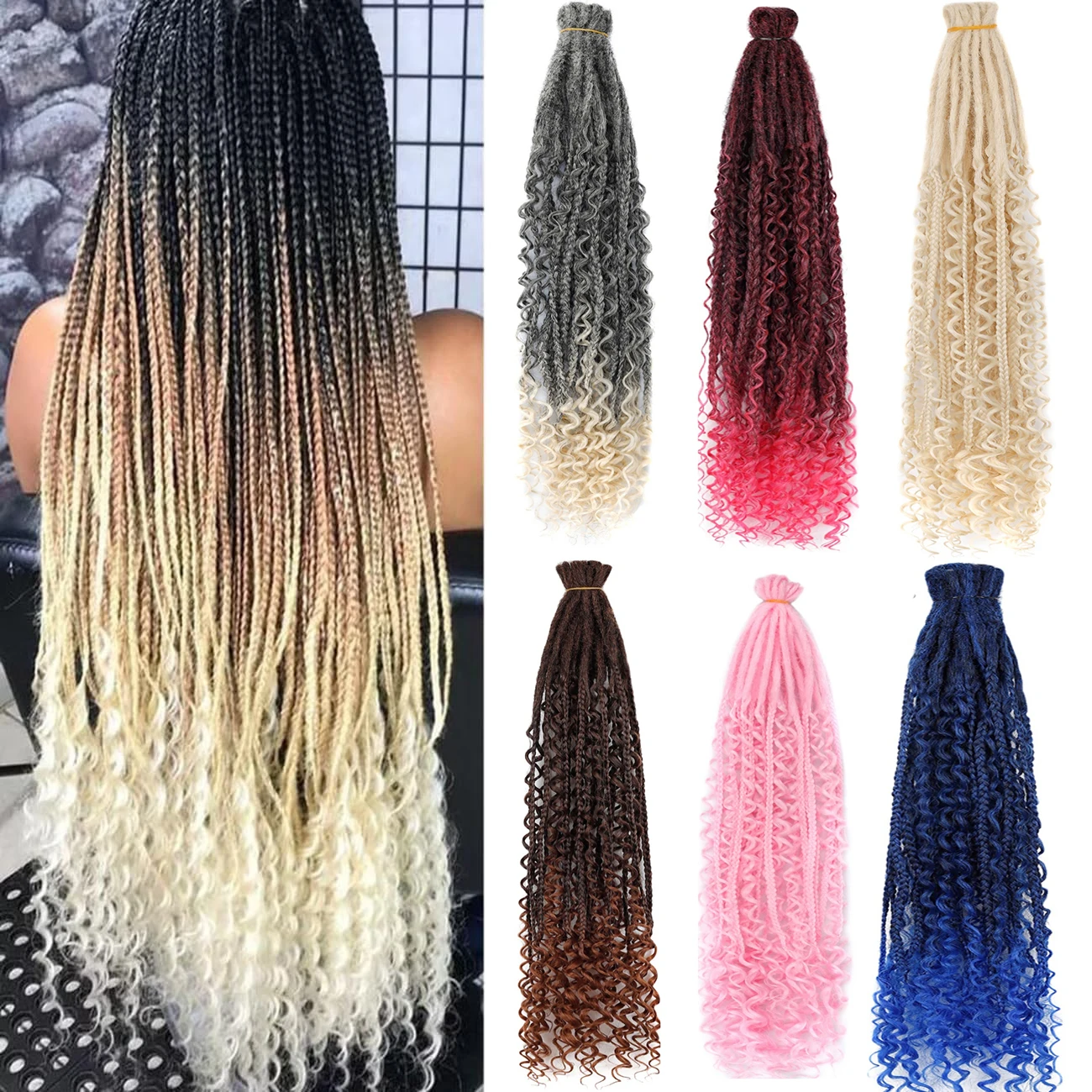 Crochet Hair Afro Goddess Bohemian Box Braids 24 Inch Crochet Box Braids with River Locs Curly Ends Hair Synthetic Braids