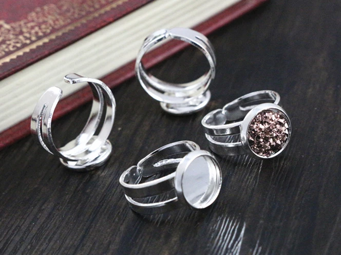 8mm and 10mm 10pcs Bright Silver Plated Children Ring Adjustable Ring Settings Blank/Base,Fit 8mm and 10mm Glass Cabochons