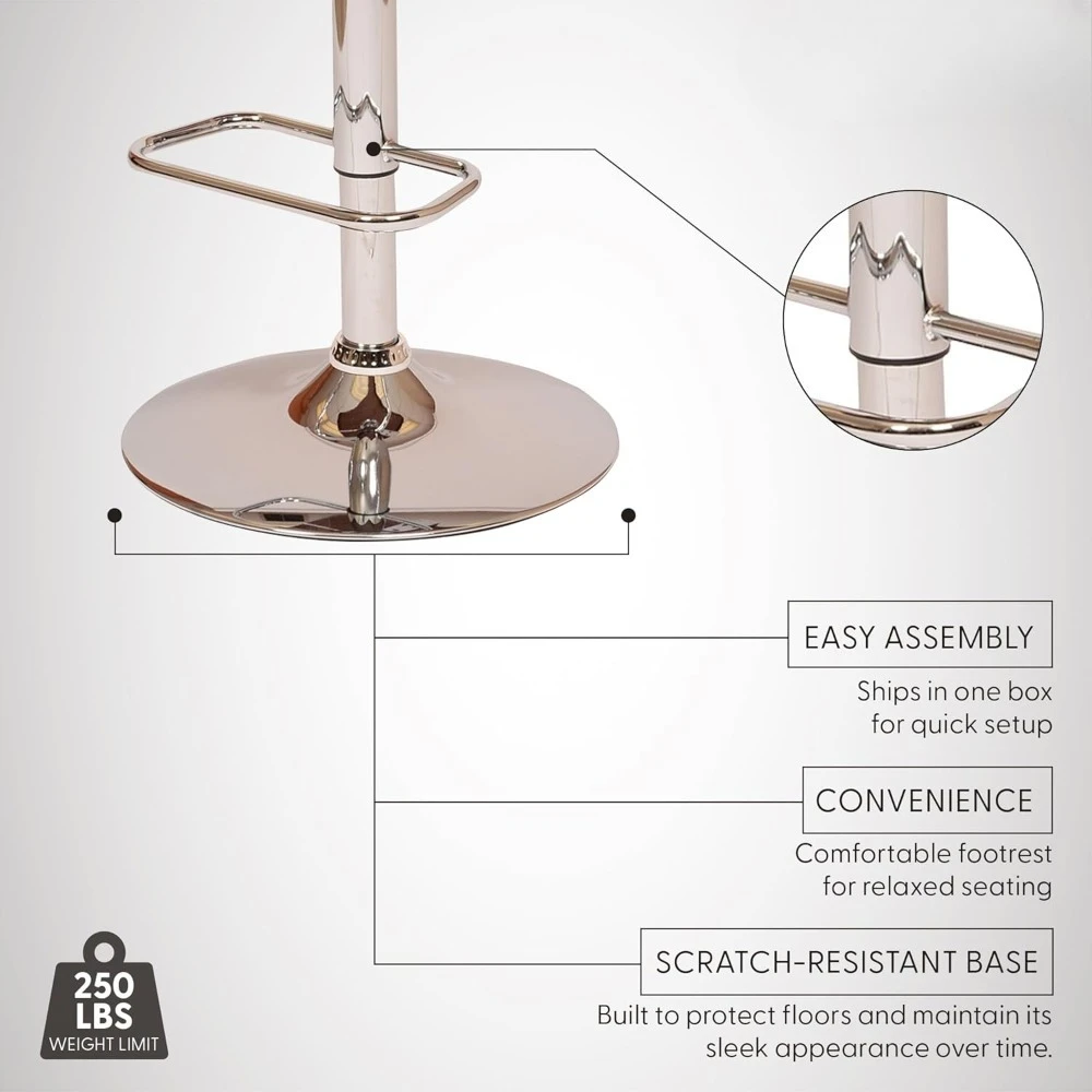 مقعد مرتفع دوار من الجلد وخشب الجوز مع وسادة، مقعد بار طويل مع مسند قدم معدني ولمسة نهائية من الجلد