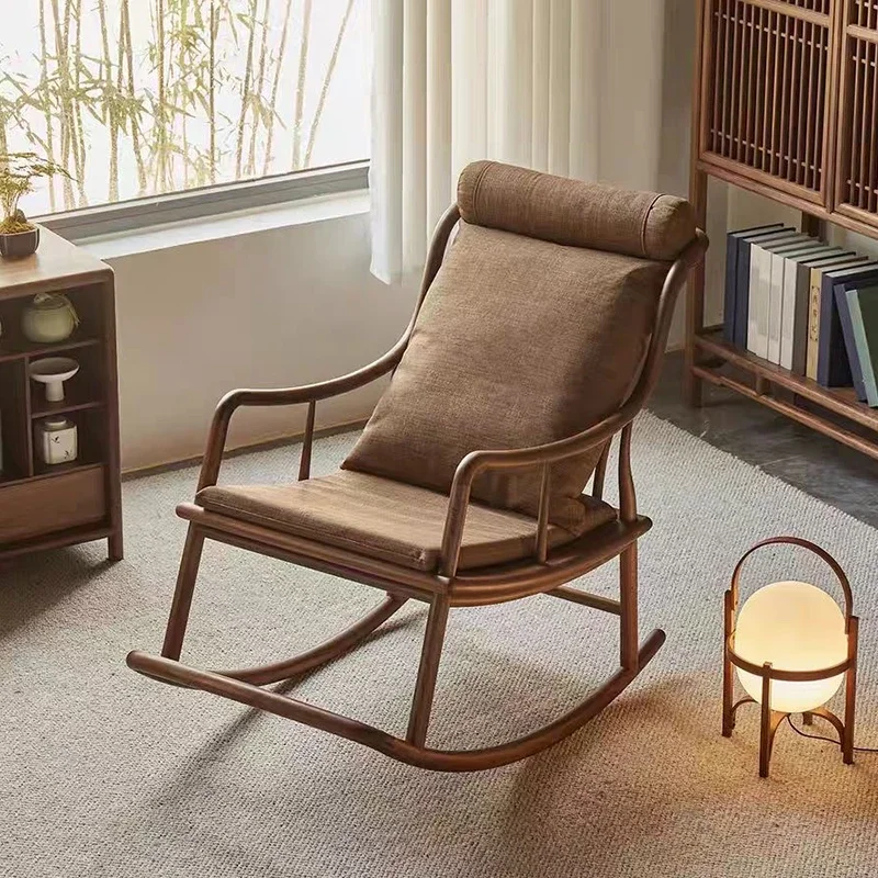 New Chinese black walnut rocking chair, adult living room balcony lunch break lazy, backrest sofa casual zen recliner