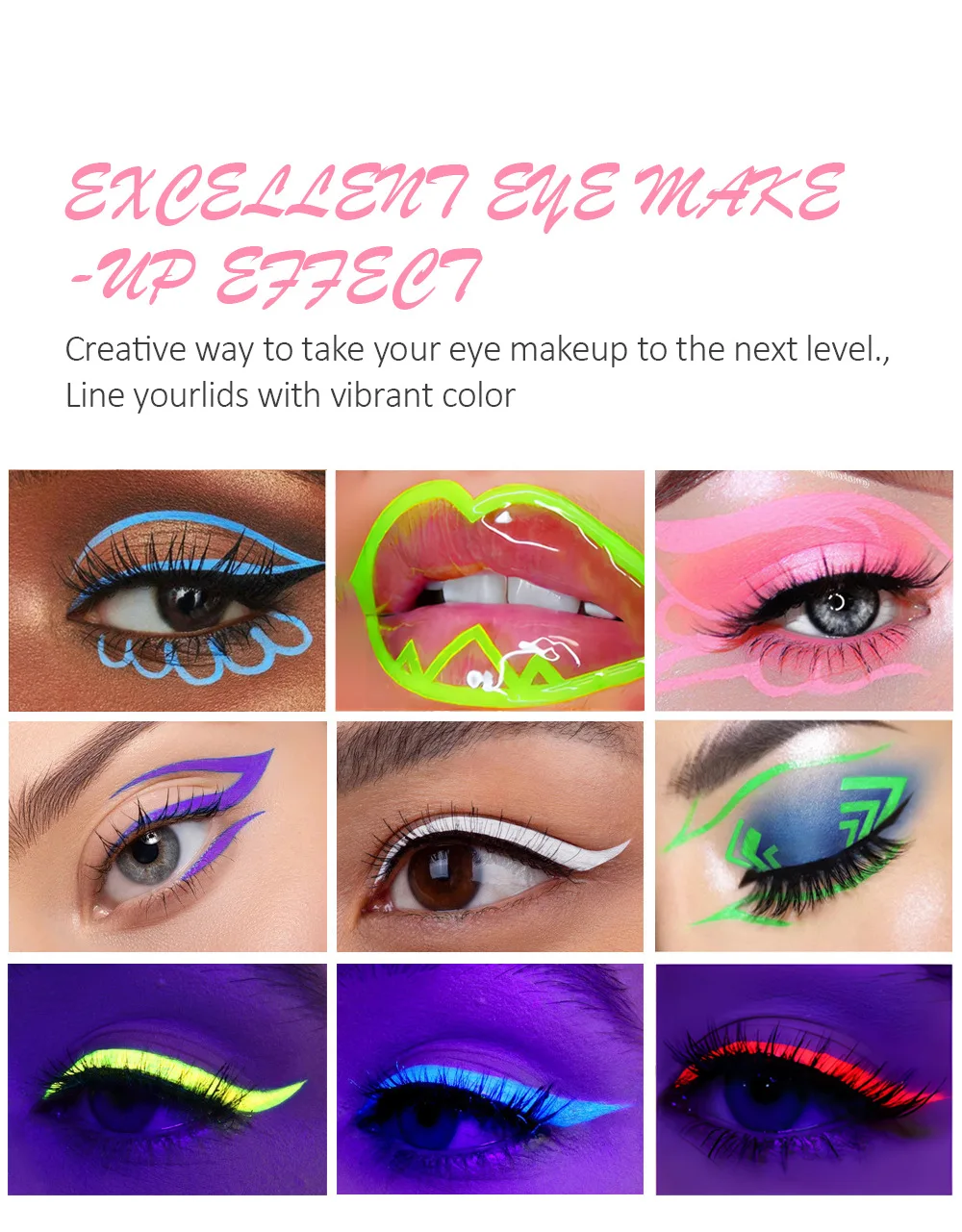 Fit สี 12 ชิ้น/เซ็ตที่มีสีสัน Liquid UV กันน้ําเรืองแสงอายไลเนอร์ Face Body Paint ปากกายาวนานถอดง่าย