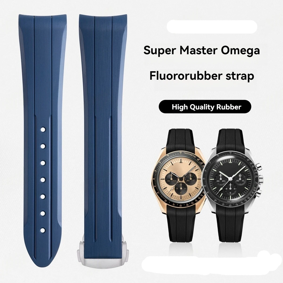 20mm Curved End Rubber Watchband for Omega Super Series Professional Lunar Watch Fluororubber Watch Strap Swatch Wristband